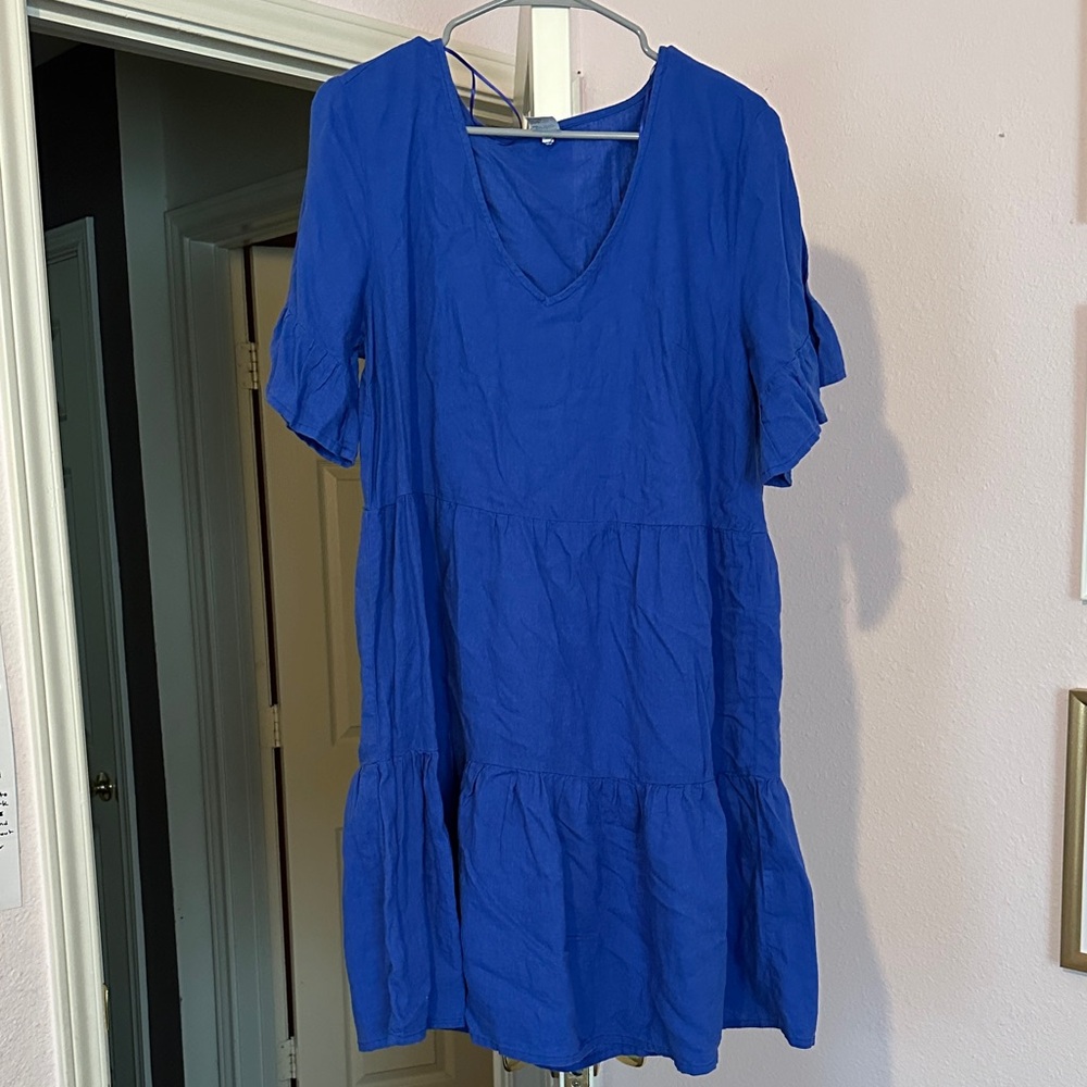 Blue V-Neck Women's Dress